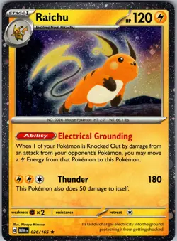Raichu 026/165 Rare 151 Pokemon (Cosmos Holo ) Mint - Image 1