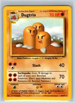 Dugtrio 19/102 Rare Base Set Unlimited Pokemon Moderately Played - Image 1