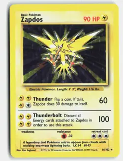Zapdos 16/102 Holo Rare Base Set Unlimited Pokemon - Image 1