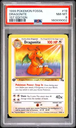 GRADED VINTAGE POKEMON - Dragonite 19/62 Fossil 1ST Edition Regular - PSA 8 - Image 1
