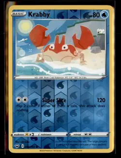 Pokemon TCG Sword & Shield Base Set Krabby Reverse Holo 043/202 - Image 1