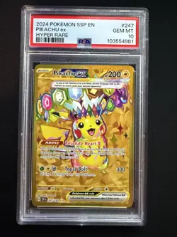 2024 Pokemon SSP Surging Sparks Hyper Rare Pikachu EX 247/191 PSA 10 - Image 1