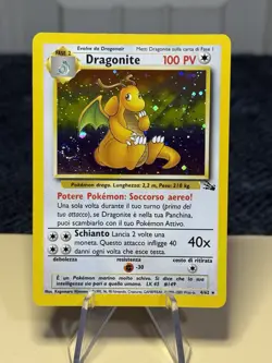 1999 Pokemon Dragonite Fossil Italian Holo Rare 4/62 With Beautiful Swirl! LP- - Image 1