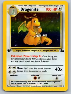 Dragonite 4/62 Rare Fossil Pokemon 1st Edition Holo Near Mint - Image 1