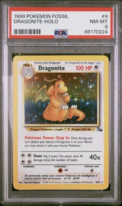 PSA 8 1999 Pokemon TCG Fossil Dragonite Holo Rare 4/62 English - Image 1