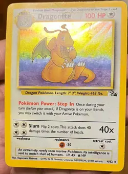 Pokemon TCG GOOD FRONT Fossil Dragonite 4/62 Holo Rare 1999 English 100 HP - Image 3