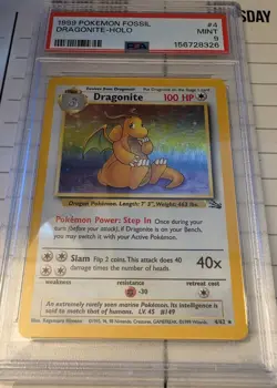 Pokemon TCG 1999 Fossil Dragonite Holo 4/62 PSA 9 English WOTC - Image 1