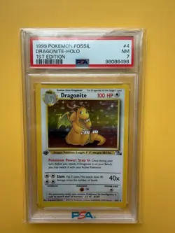 Wizards of the Coast 1999 Pokemon Fossil Dragonite 4/62 1st Ed Holo PSA 7 - Image 1