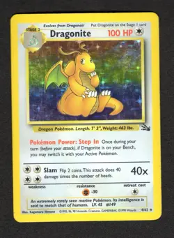 Pokemon TCG Dragonite 4/62 Fossil Set Holo Rare WOTC VTG 1999 Heavy Played - Image 1