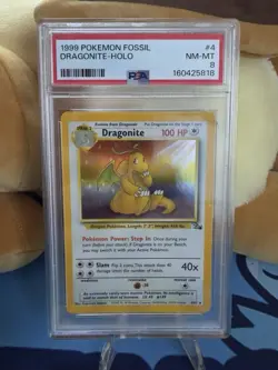 Pokemon TCG Dragonite 4/62 Fossil Holo Rare PSA 8 1999 English - Image 1