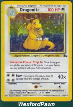 Dragonite 4/62 Fossil Holo Pokemon 1999 - Image 1