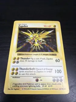 Zapdos 16/102 Holo Rare Base Set Shadowless Pokemon Unlimited Holo Card ⚡🔥 - Image 1