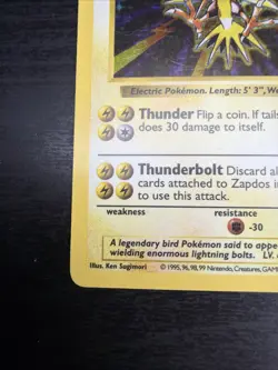 Zapdos 16/102 Holo Rare Base Set Shadowless Pokemon Unlimited Holo Card ⚡🔥 - Image 5