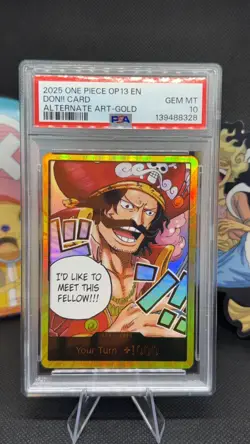 One Piece TCG OP13 EN Gol.D.Roger Don!! Card Gold Alternate Art PSA 10 - Image 1