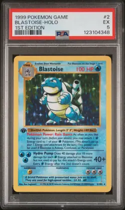Pokemon 1st Edition Blastoise 002/102 Base Set (Shadowless) Holo PSA 5 - Image 1