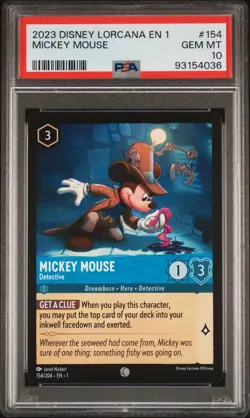 2023 Disney Lorcana EN1 First Chapter Mickey Mouse 154 Detective PSA 10 GEM MINT - Image 1