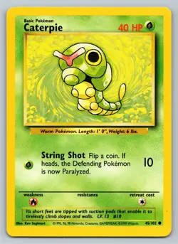 Pokemon TCG Caterpie Base Set 45/102 Regular Unlimited Common - Image 1