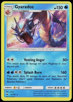 Gyarados 33/147 Holo Rare Burning Shadows Pokemon Card Lightly Played - Image 1