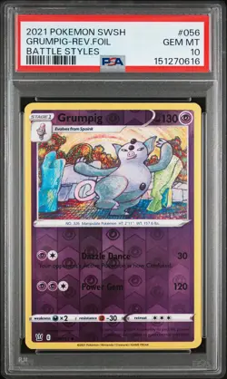 PSA 10 - 2021 POKEMON SWSH BATTLE STYLES 056 GRUMPIG Reverse | Tomokazu Komiya - Image 1