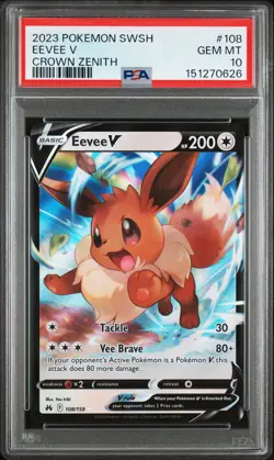 PSA 10 - 2023 POKEMON SWORD AND SHIELD CROWN ZENITH 108 EEVEE V - Image 1