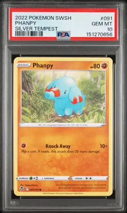 PSA 10 - 2022 POKEMON SWORD & SHIELD SILVER TEMPEST 091 PHANPY | POP 1 - Image 1