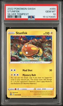 PSA 10 - 2022 POKEMON SWSH SILVER TEMPEST 055 STUNFISK | Shinji Kanda | POP 2 - Image 1