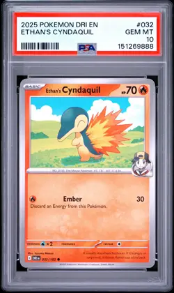 PSA GEM MT 10 - 2025 POKEMON DRI EN-DESTINED RIVALS 032 ETHAN'S CYNDAQUIL - Image 1