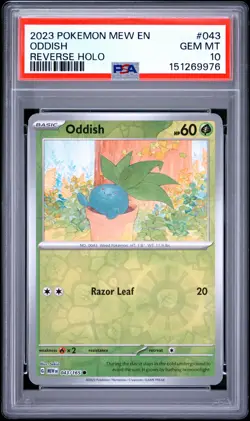 PSA GEM MT 10 - 2023 POKEMON MEW EN-151 REVERSE HOLO 043 ODDISH | POP 13 - Image 1