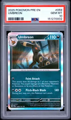 PSA GEM MT 10 - 2025 POKEMON PRE EN-PRISMATIC EVOLUTIONS 059 UMBREON - Image 1