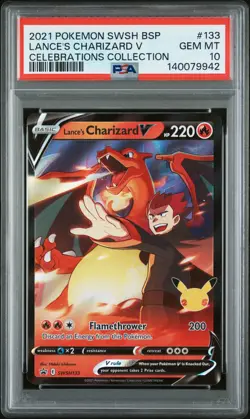 PSA GEM MT 10 - 2021 POKEMON SWSH BLACK STAR PROMO 133 LANCE'S CHARIZARD V - Image 1