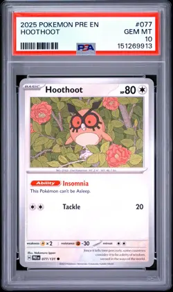 PSA GEM MT 10 - 2025 POKEMON PRE EN-PRISMATIC EVOLUTIONS 077 HOOTHOOT | POP 1 - Image 1