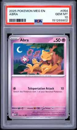 PSA GEM MT 10 - 2025 POKEMON MEG EN-MEGA EVOLUTION 054 ABRA | POP 1 - Image 1