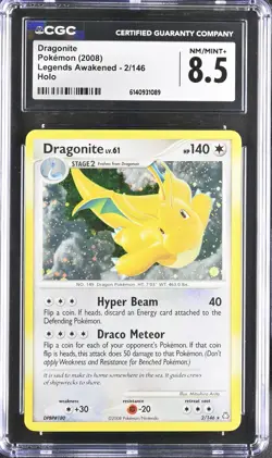 CGC 8.5 NM/MINT+ Dragonite 2/146 Legends Awakened Holo Pokemon Card - Image 1