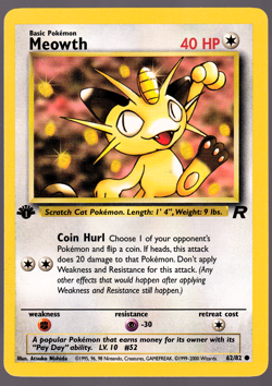 Meowth 1st Edition 62/82 Team Rocket 2000 Pokemon TCG Card NM - Image 1