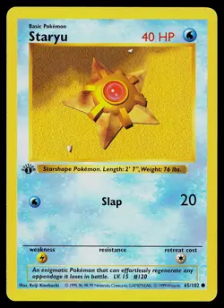 Pokemon Card - Staryu 1st Edition Base Set (Shadowless) 65/102 Common - Image 1