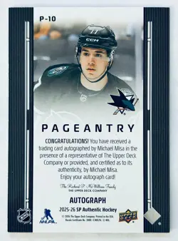 2025-26 UD SP Authentic MICHAEL MISA PAGEANTRY AUTOGRAPHED P-10 SHORT PRINT - Image 2