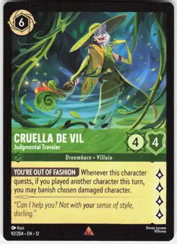 Cruella De Vil Judgmental Traveler 92/204 Wilds Unknown Disney Lorcana - Image 1