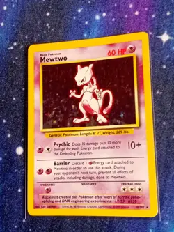 Pokemon Mewtwo TCG Holo Rare Card Base Set 10/102, WOTC 1999 MP - Image 1