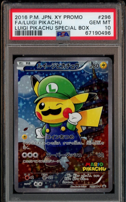 2016 Pokemon Japanese XY Promo Special Box #296 FA Luigi Pikachu PSA 10 GEM MINT - Image 1