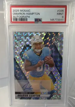 Panini Mosaic #335 Omarion Hampton Mosaic Prizm Autographs PSA 9 Chargers Rookie - Image 1
