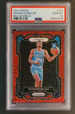 2023-24 Prizm Brandon Miller #152 RC - Red Sparkle Prizm Rookie PSA 10 Hornets - Image 1