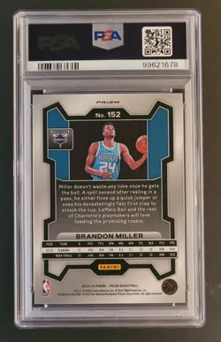 2023-24 Prizm Brandon Miller #152 RC - Red Sparkle Prizm Rookie PSA 10 Hornets - Image 2