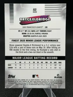 2026 Topps Finest Bryce Eldridge RC RARE #211 Giants ROOKIE SP - Image 2