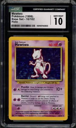 Pokemon CGC 10 Gem Mint Base Holo Mewtwo 10/102 - Image 1