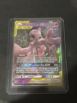 Pokemon TCG Mewtwo & Mew GX Full Art Holo Card 71/236 Unified Minds TAG TEAM - Image 1