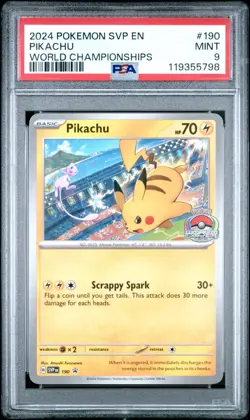 2024 POKEMON SVP EN-SV BLACK STAR PROMO WORLD CHAMPIONSHIPS #190 PIKACHU PSA 9 - Image 1