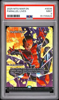 2025 MTG MARVEL'S SPIDER-MAN: SOURCE MATERIAL #0036 PARALLEL LIVES PSA 9 - Image 1