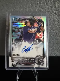 2025 Bowman Chrome 1st Refractor Auto /499 Cameron Nelson CPA-CN Rockies - Image 1