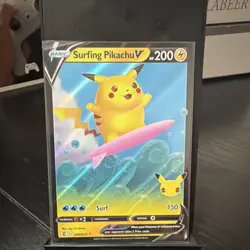 Pokemon TCG Surfing Pikachu v Celebrations Holo Ultra Rare Card 008/025 - Image 1