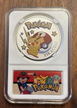 Pokemon Pikachu Collectible Commemorative Metal Coin in Slab - Image 1